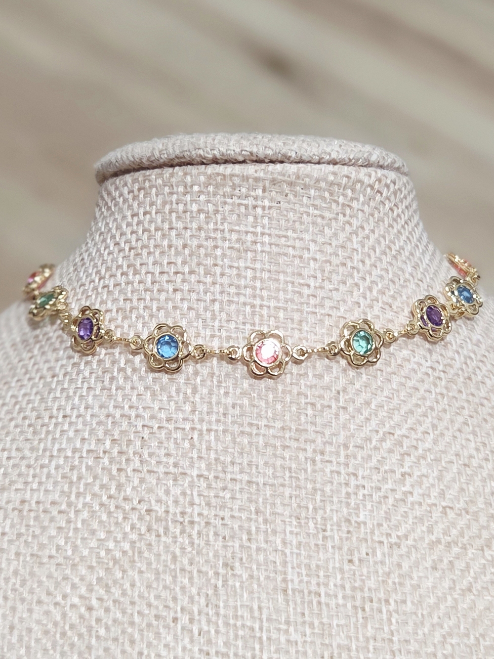 Gold Daisy Chain Anklet Multicolor Gemstone